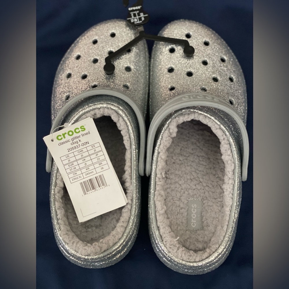 New silver glitter crocs